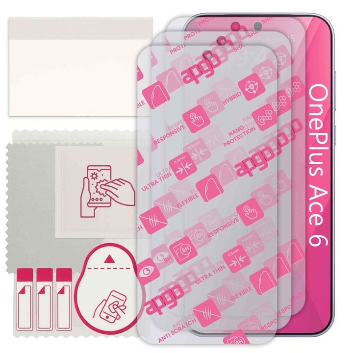 3x apgo Ultra-Clear Hybrid sticla protectoare compatibila cu OnePlus Ace 6, sticla nano flexibila, inlocuire excelenta pentru sticla temperata