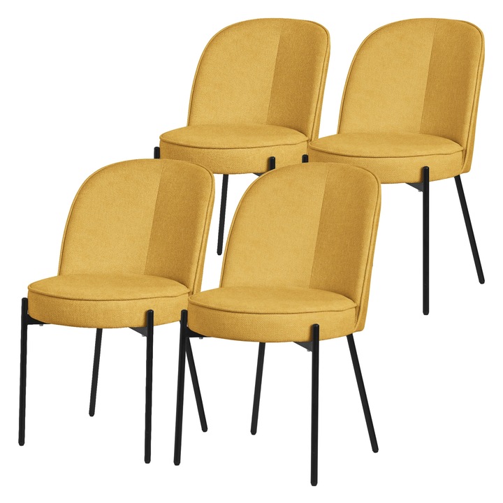 4x ML-Design kerek étkezőszék, kárpitozott, mustársárga színű, fém lábakkal, háttámlával, modern-időtlen design, ergonomikus, elegáns és sokoldalú bútor konyhába és nappaliba