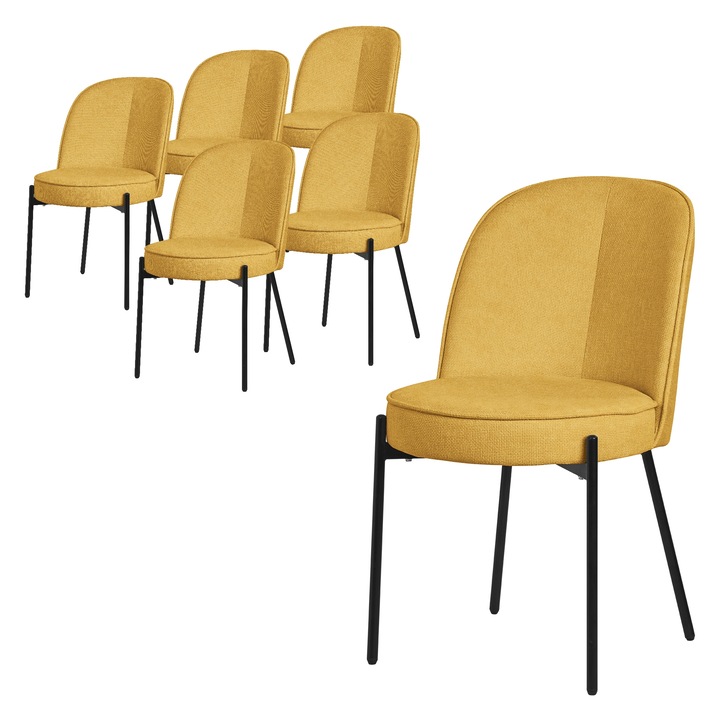6x ML-Design kerek étkezőszék, kárpitozott, mustárszínű, fém lábak, háttámla, modern-időtlen design, ergonomikus, elegáns és sokoldalú bútor konyhába és nappaliba