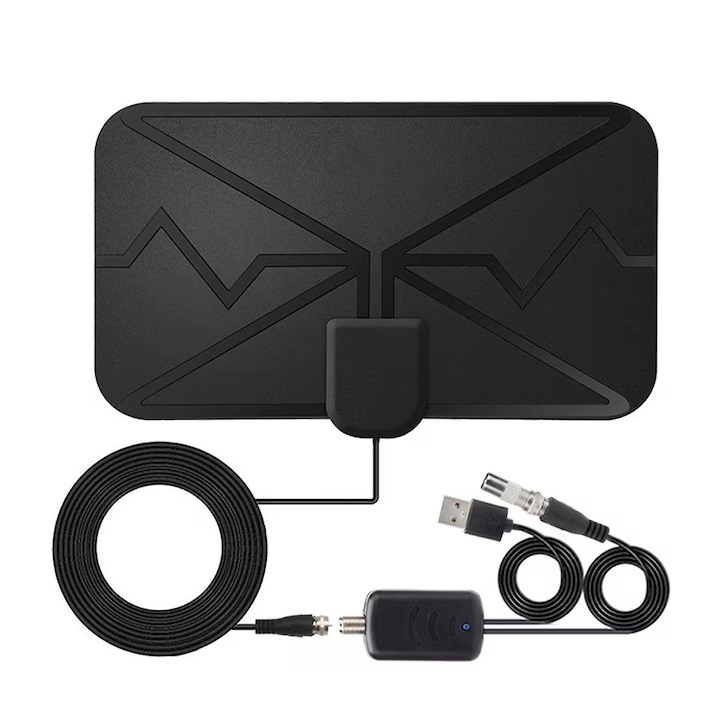 Digitális TV antenna, AjieQaQ, 4K Ultra HD, beépített erősítővel, 3600 mérföldes hatótávolság, beltéri használatra, továbbfejlesztett jelvétel, kompakt design, alapvető TV kiegészítő, könnyen telepíthető