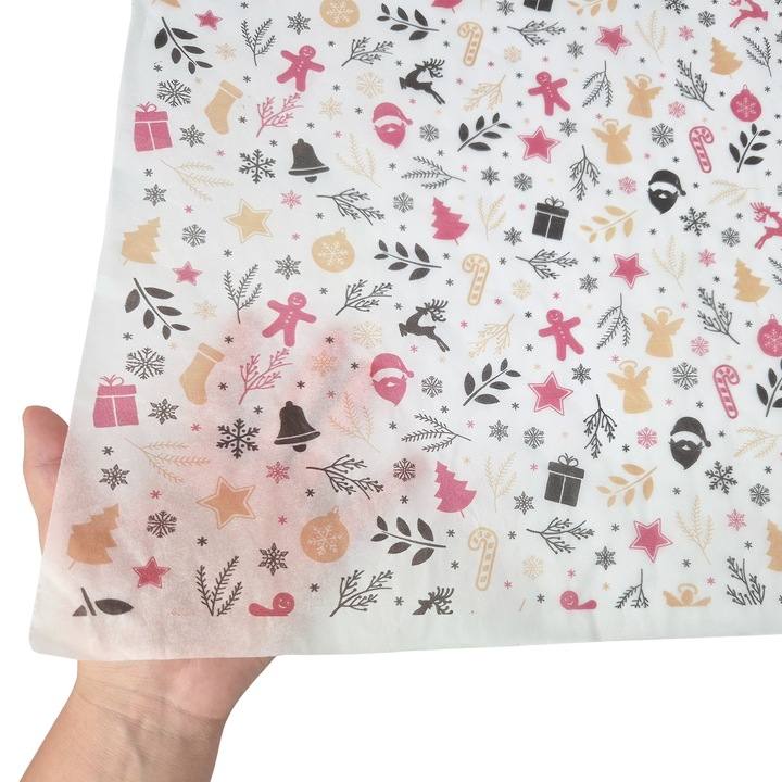 Set 50 bucati Hartie de matase model Craciun Holiday Remix, 17g, 75 x 50cm