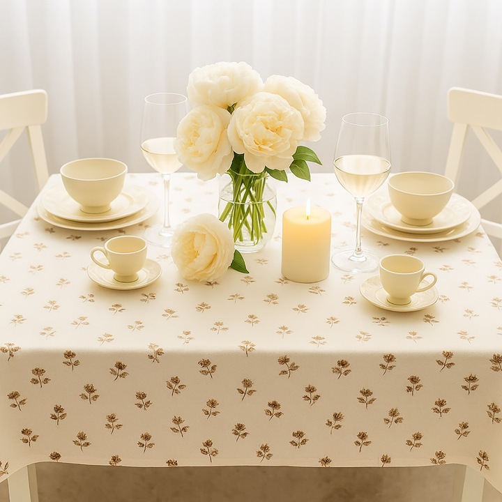 Fata de masa antimurdarire 100% Bumbac 160x320 cm, Flori toamna Crem