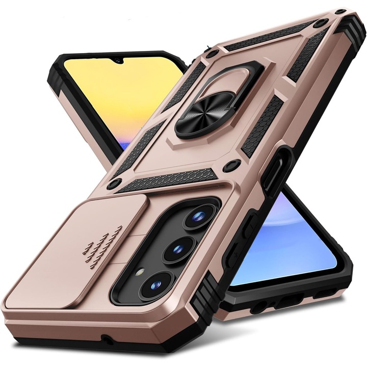 Husa pentru Samsung Galaxy A17 5G / A17 4G DaDen® Hybrid Armor Kickstand, Slider Camera, Antisoc, Protectie Superioara, Auriu rose