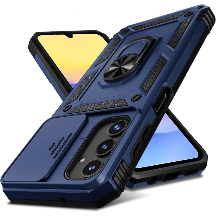 Husa pentru Samsung Galaxy A17 5G / A17 4G DaDen® Hybrid Armor Kickstand, Slider Camera, Antisoc, Protectie Superioara, Albastru