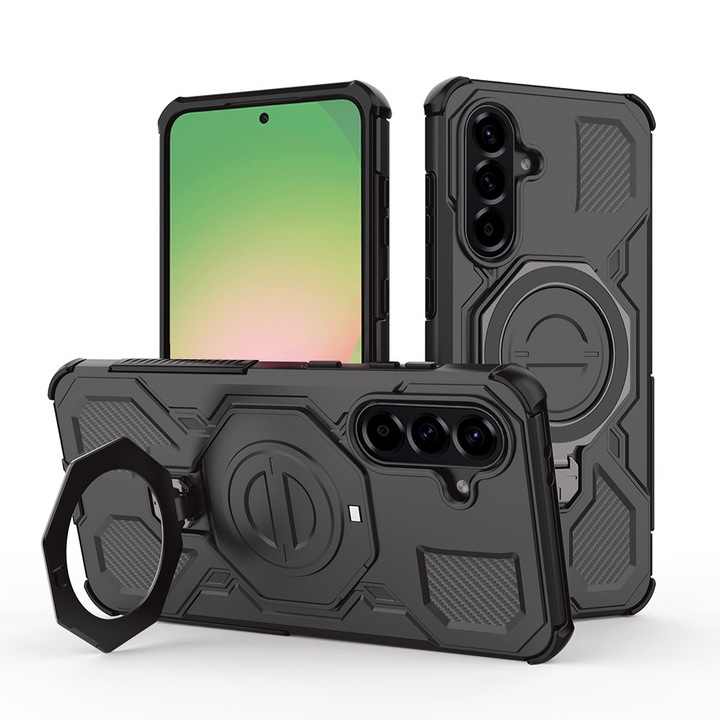 Husa pentru Samsung Galaxy A56 5G Daden Carbon Shield PRO cu inel rotativ 360, compatibil Magsafe, Protectie Antisoc, Calitate Premium, Negru