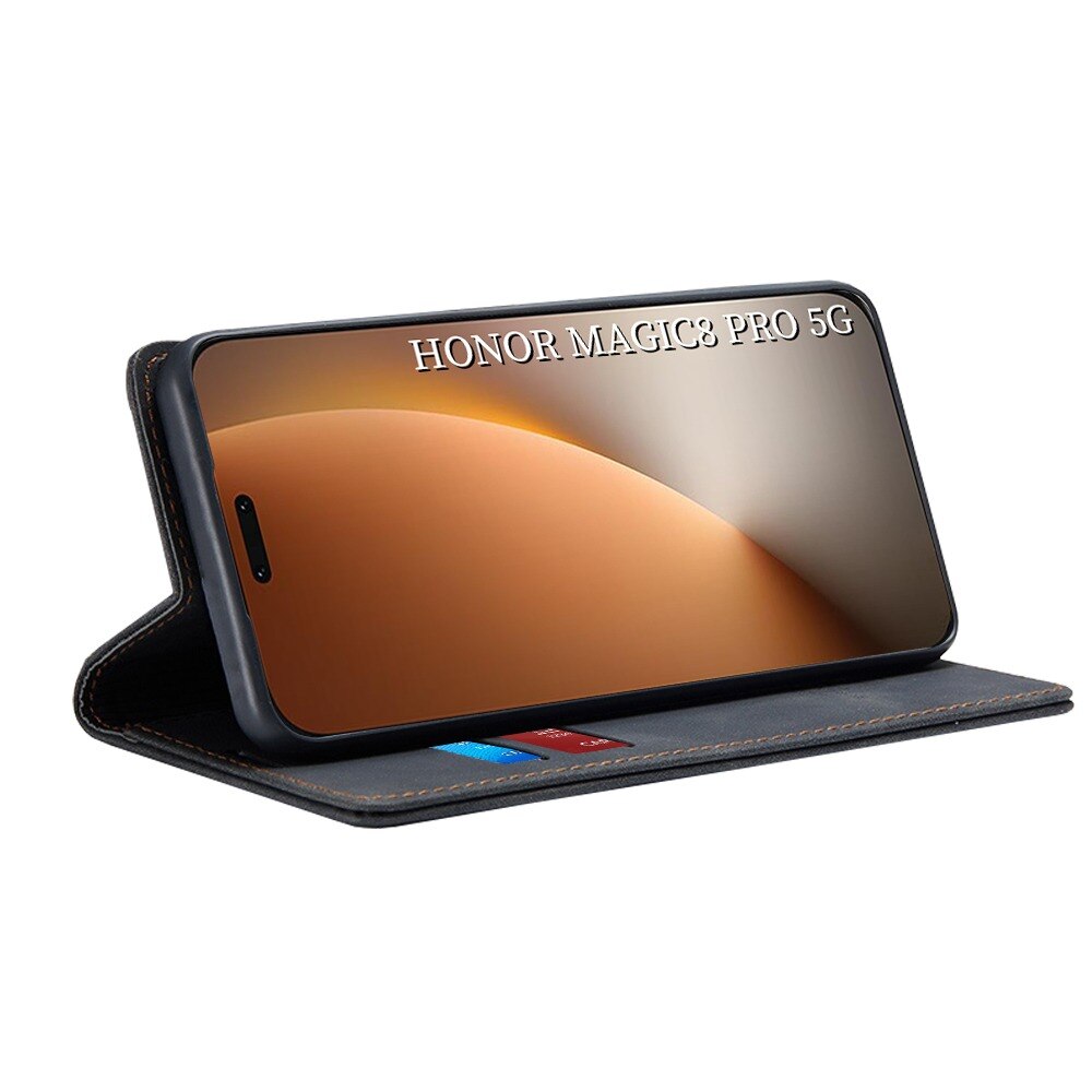 Husa pentru Honor Magic 8 Pro DaDen® Tip Carte, Confy Cover, Suport card, Functie de Stand si Inchidere Magnetica, Protectie Sporita, Piele ecologica, Negru