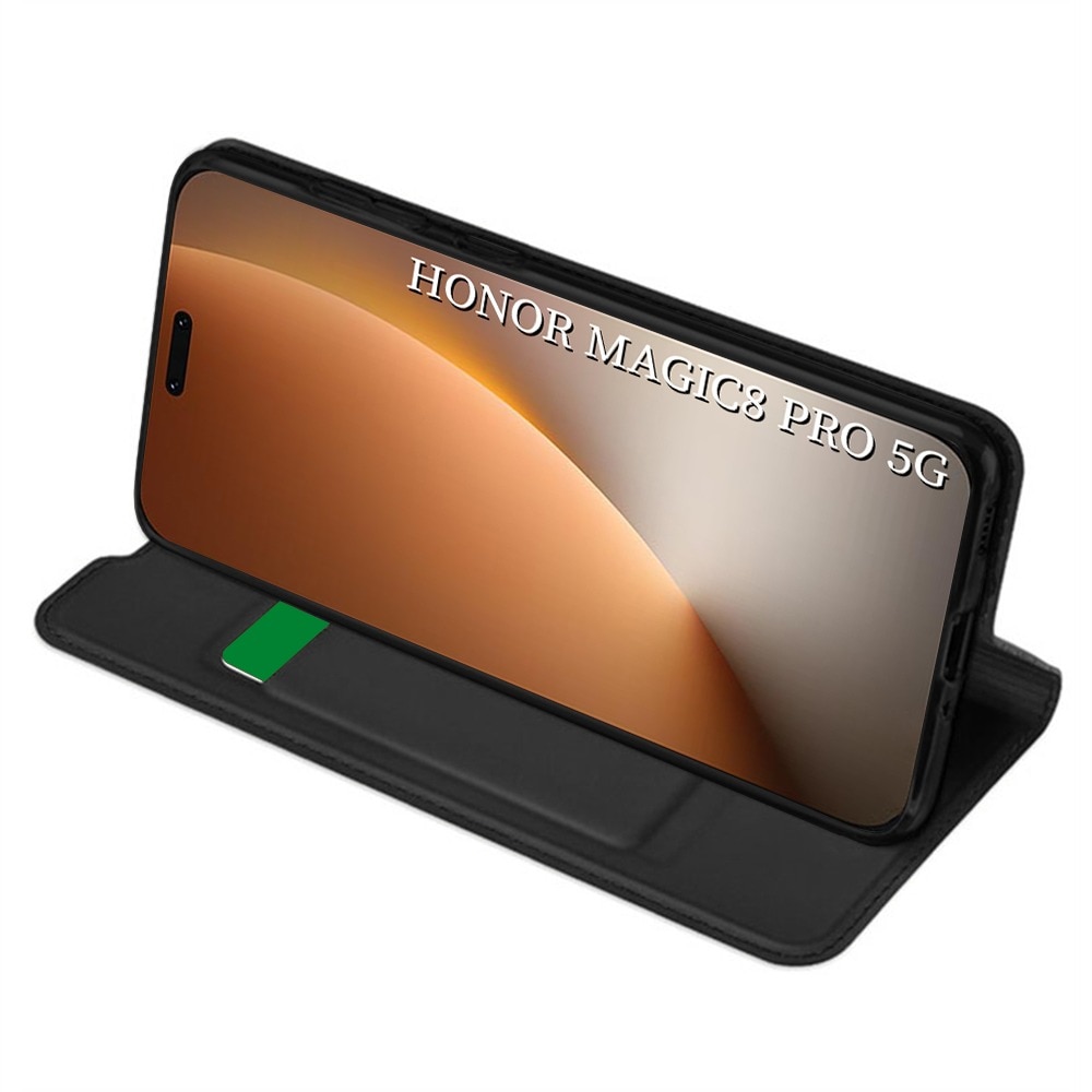 Husa Tip carte pentru Honor Magic 8 Pro DaDen® Magskin Book, Antisoc, Protectie completa spate-ecran, Buzunar card, Piele ecologica, Negru