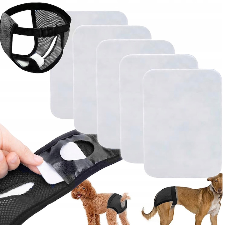 Set 8 Bucati Absorbante pentru Chiloti Protectie Caini, Marimea M/L, Captuseala Moale si Confortabila, Fixare Ferma pe Scutec, Potrivite pentru Catele in Perioada de Calduri sau Caini Incontinenti, Igiena si Protectie Maxima, Alb