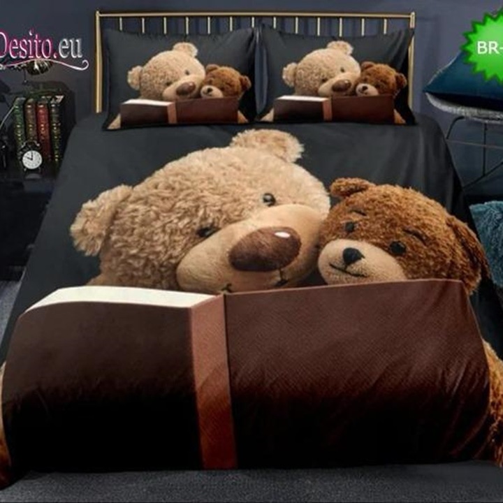 Lenjerie de pat 1 persoana, imprimeu identic 3D, negru si maro, 160x210cm