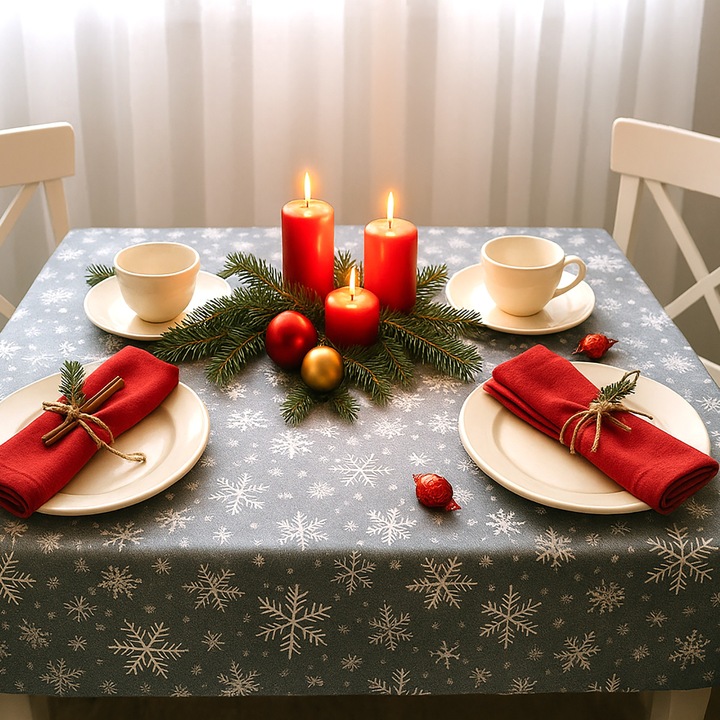 Fată de masă Ralex Pucioasa 100% Bumbac 160x320cm, Antimurdarire, Gri