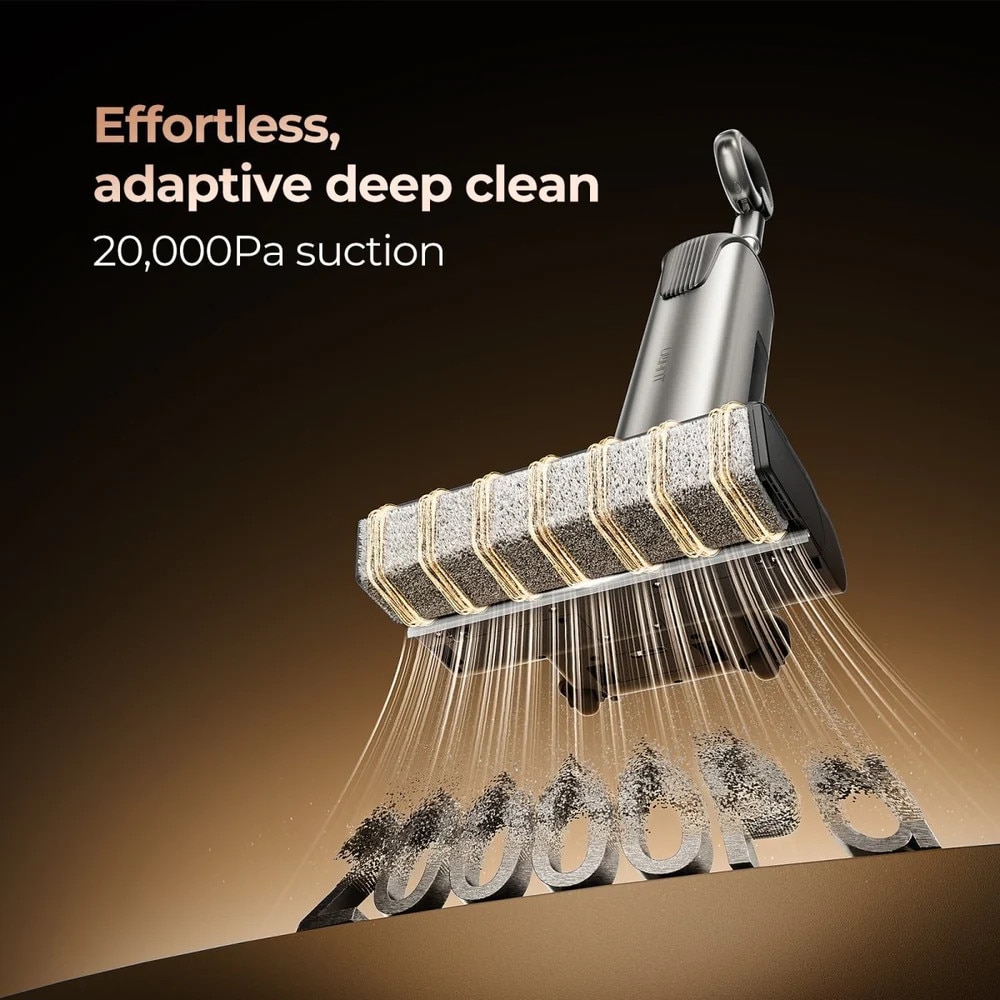 Aspirator 2in1 vertical fara fir cu AI integrat UWANT, Wet&Dry, perie de curatare inovativa, ideal pentru covoare/pardoseala/par animale, 600 ml, mod Turbo, design ultra-plat 180°, maner ergonomic Zero-Gravity, mod sterilizare, functie autocuratare, alb