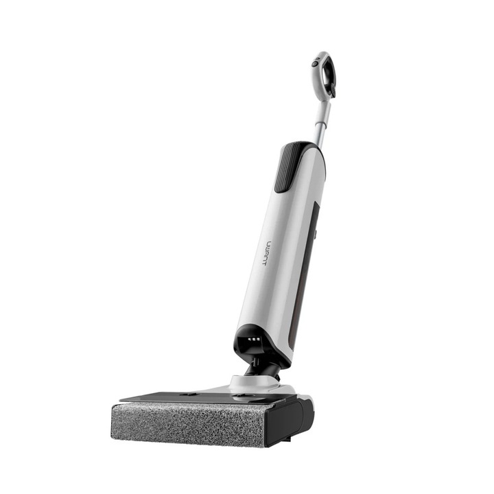 Aspirator 2in1 vertical fara fir cu AI integrat UWANT, Wet&Dry, perie de curatare inovativa, ideal pentru covoare/pardoseala/par animale, 600 ml, mod Turbo, design ultra-plat 180°, maner ergonomic Zero-Gravity, mod sterilizare, functie autocuratare, alb