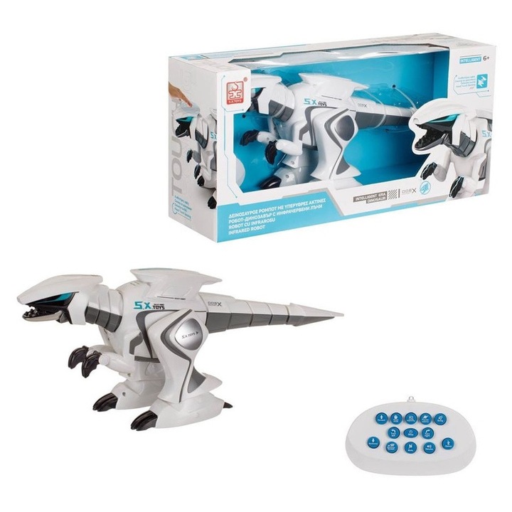 Dinozaur robot VENITIVO cu telecomanda IR, senzor tactil, alb, 51x15.5x25cm