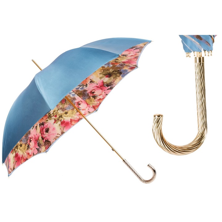Pasotti virágos esernyő, 93cm, kék/rózsaszín, ékszeres fogantyúval