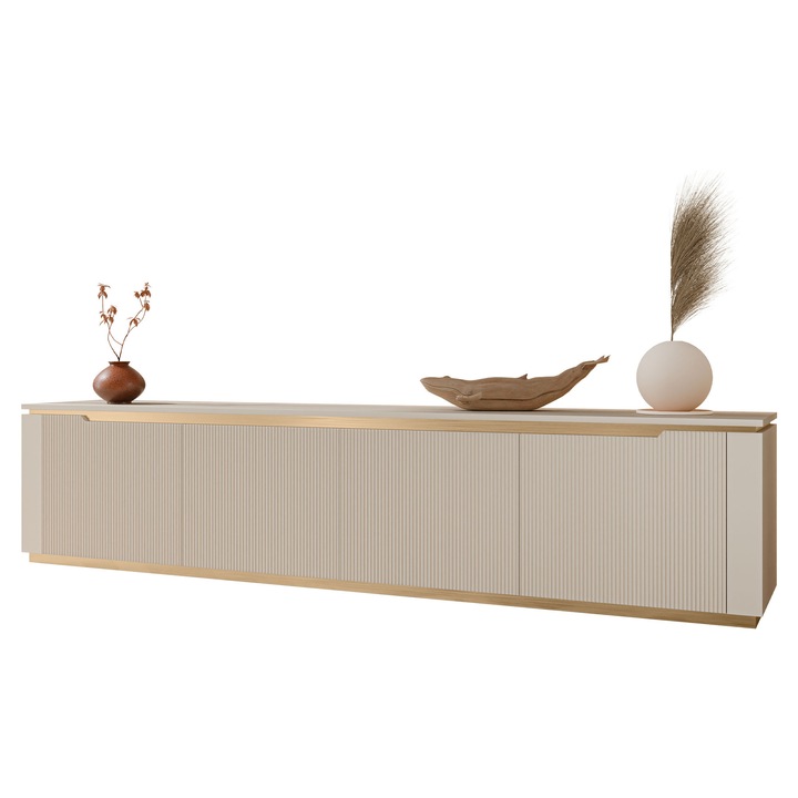 Comoda TV Frimgo 4K, MIRJAN 24, bej nisip + auriu, 40x219x50 cm