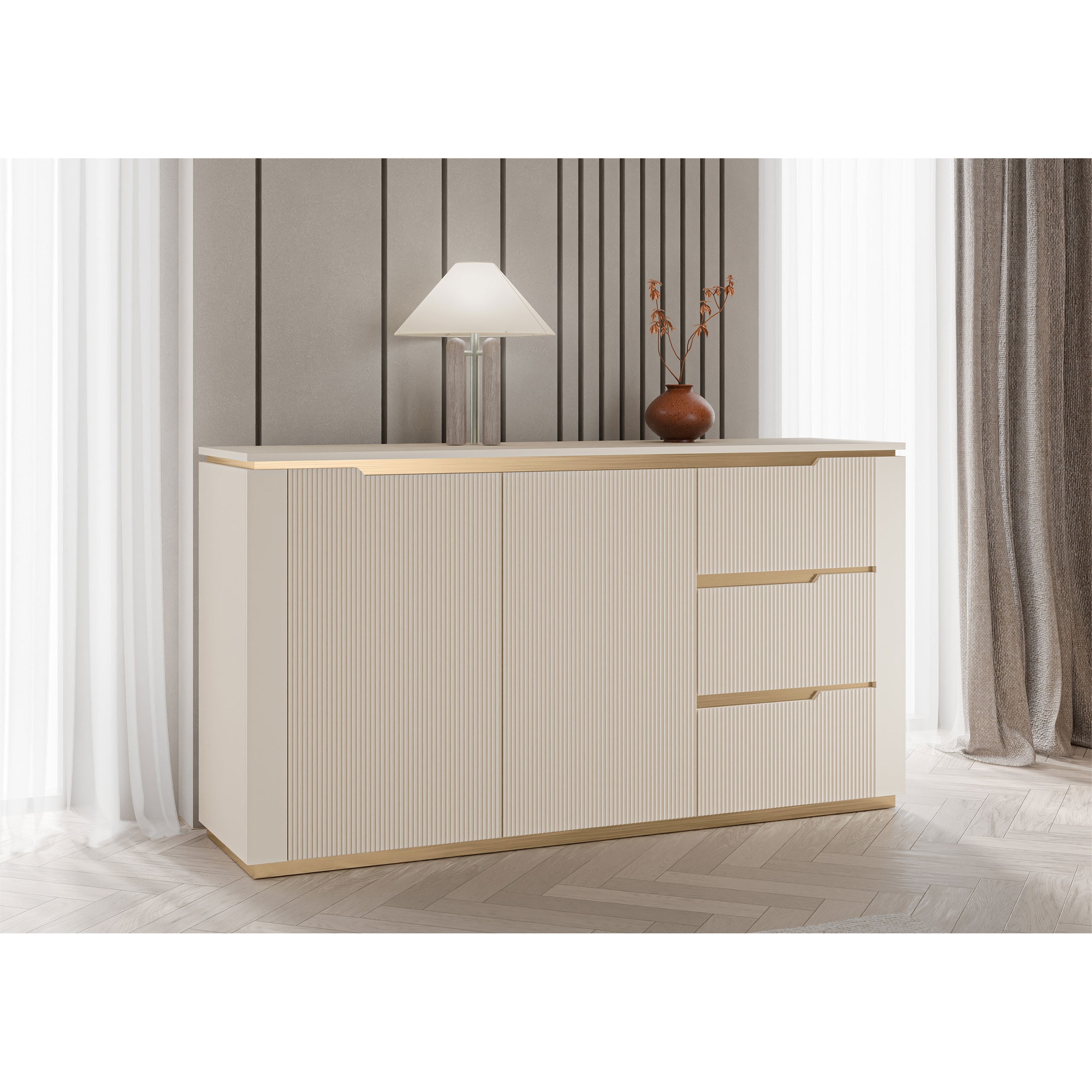 Comoda living Frimgo 2D3SZ, MIRJAN 24, bej nisip + auriu