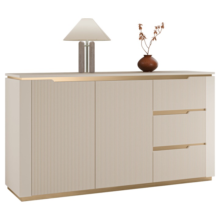 Comoda living Frimgo 2D3SZ, MIRJAN 24, bej nisip + auriu, 40x153x84 cm