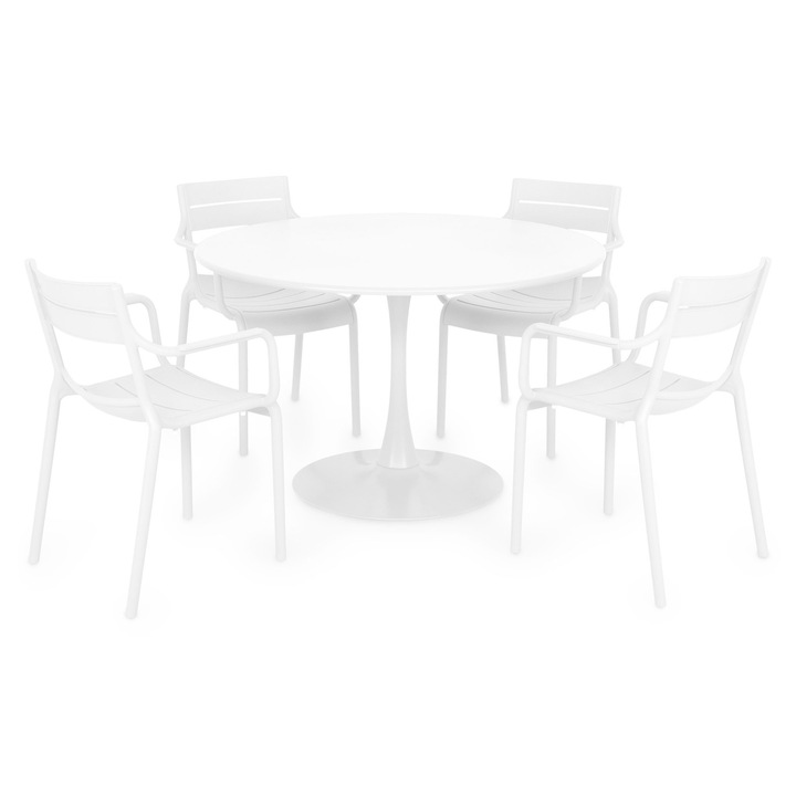 Set mobilier gradina/terasa 4 scaune si masa, Maison Mex PLEZURO/CRUSOE, alb