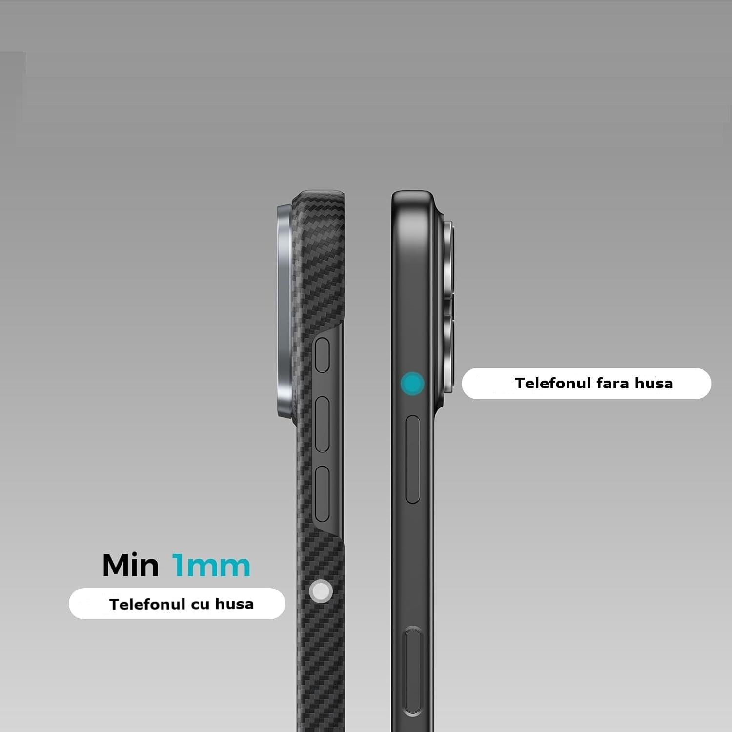 Husa protectie din Kevlar compatibila cu iPhone 17 Pro, din Fibra de Carbon, Aramida, ultra slim, ultra rezistenta, protectie camera, compatibila cu incarcare magnetica, Negru, ISAG