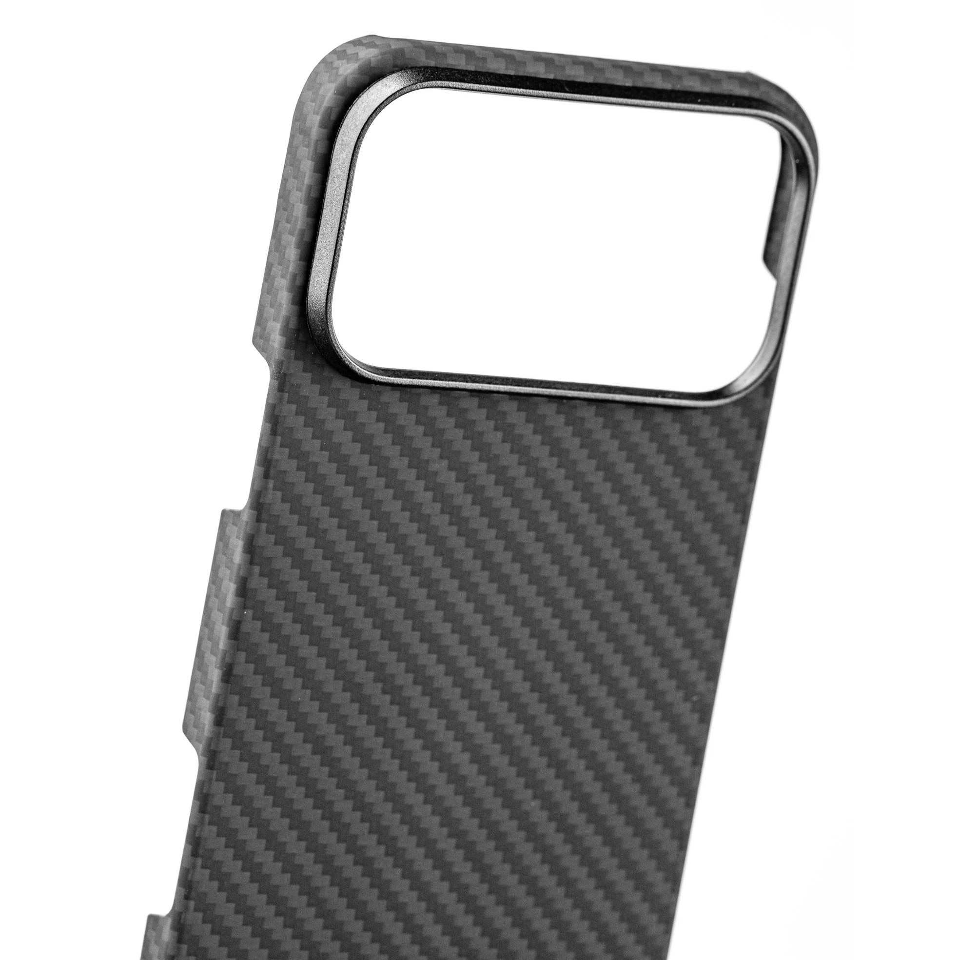 Husa protectie din Kevlar compatibila cu iPhone 17 Pro, din Fibra de Carbon, Aramida, ultra slim, ultra rezistenta, protectie camera, compatibila cu incarcare magnetica, Negru, ISAG