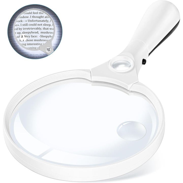 Lupa cu LED, BOMSTOM, 2x 4x 25x, alb/negru, 275x143x35mm