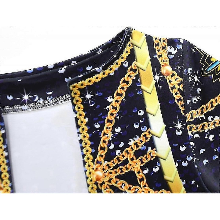 Costum de Halloween pentru fete, Kpop Demon Hunters, set cu jacheta alba, top scurt si fusta, multicolor, diverse dimensiuni