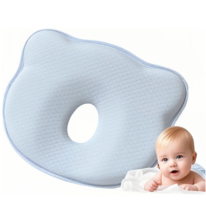 Perna bebelus BOMSTOM, spuma cu memorie, albastru, 25.5x21.6x3.5cm, ergonomic, hipoalergenic