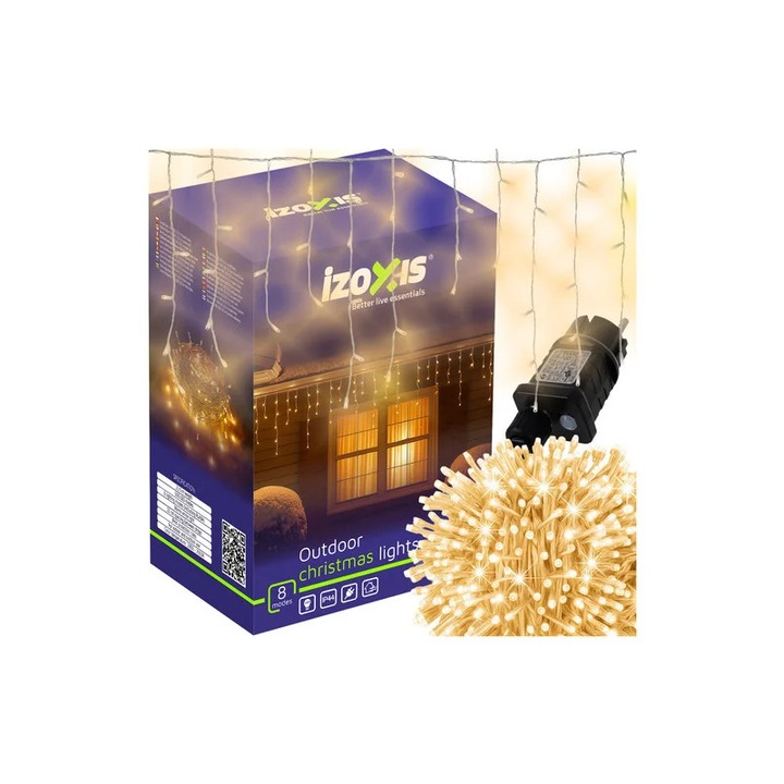 Kültéri telepítés, teknő típusú, 500 meleg fehér LED, 22,5 m hosszú, 8 világítási mód