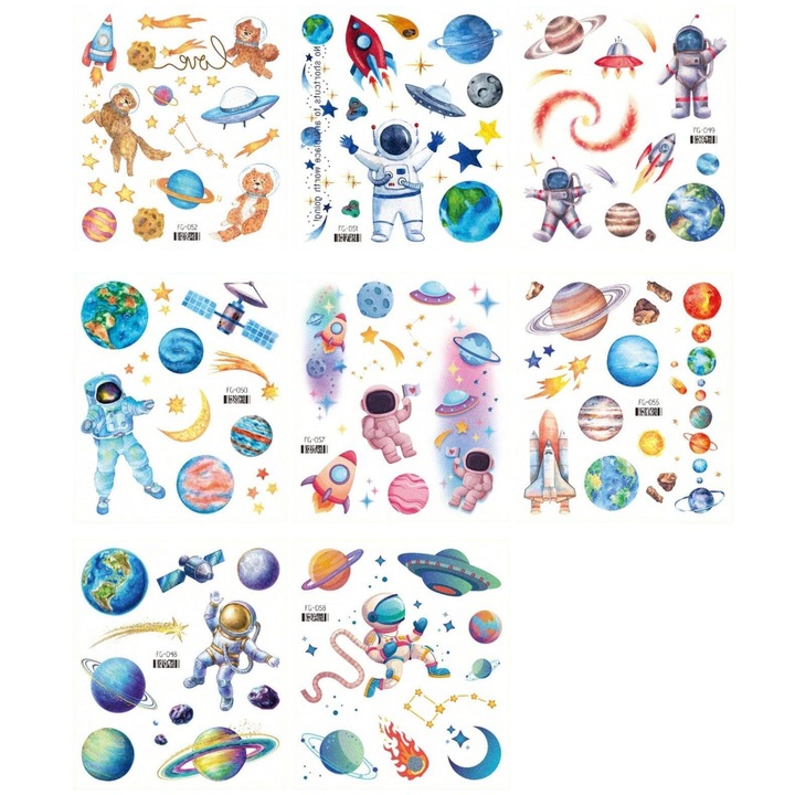 Autocolante tatuaj temporar cu sclipici, set 8 foi, multicolor