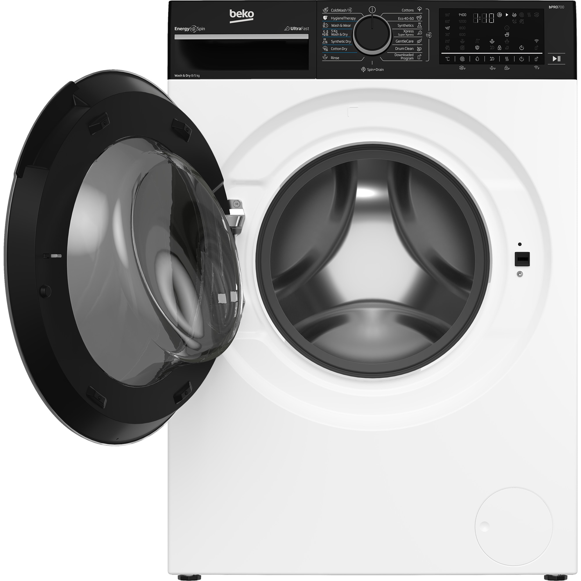 Masina de spalat rufe cu uscator Beko B7DFT68442WBPBES, 1400 RPM, 8/5 kg, 15 programe, Steam Cure, ProSmart Inverter, Alb, Clasa A/D