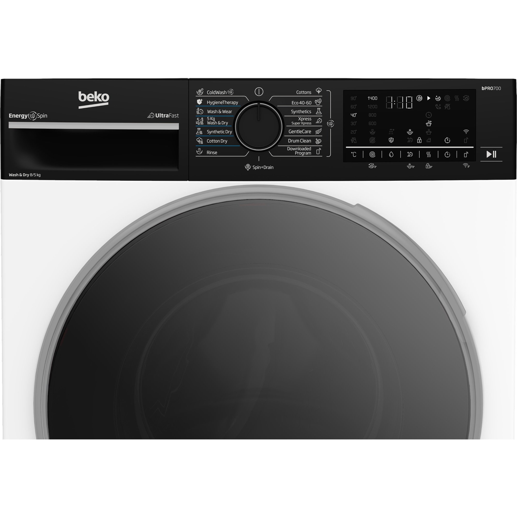 Masina de spalat rufe cu uscator Beko B7DFT68442WBPBES, 1400 RPM, 8/5 kg, 15 programe, Steam Cure, ProSmart Inverter, Alb, Clasa A/D