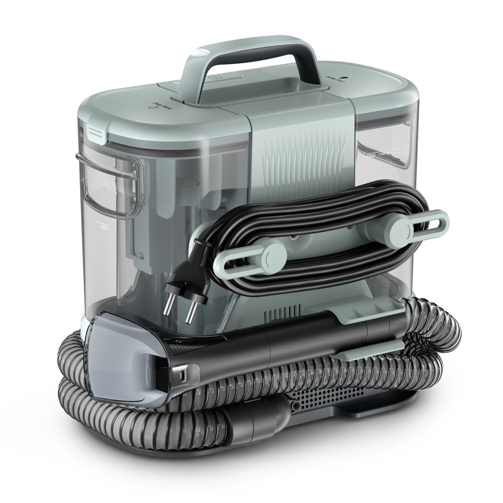 Aspirator cu spalare Rowenta Clean IT Compact IN3020F0, 400 W, functie autocuratare, rezervor apa & detergent 1.4L, rezervor apa murdara 0.85L, accesoriu spatii inguste, detergent inclus, albastru