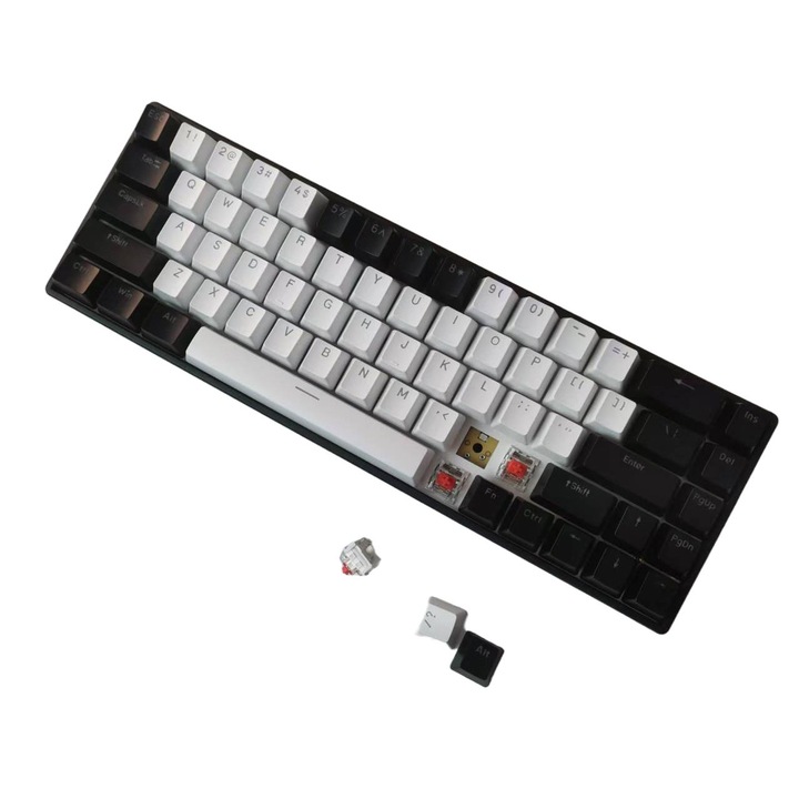 Ергономична компактна механична клавиатура с кабел с 68 клавиша, Премиум гейминг клавиатура за лаптоп Mac, PC и eSports, GASKET монтаж, Сменяеми (Hot-Swappable) превключватели и капачки, RGB подсветка