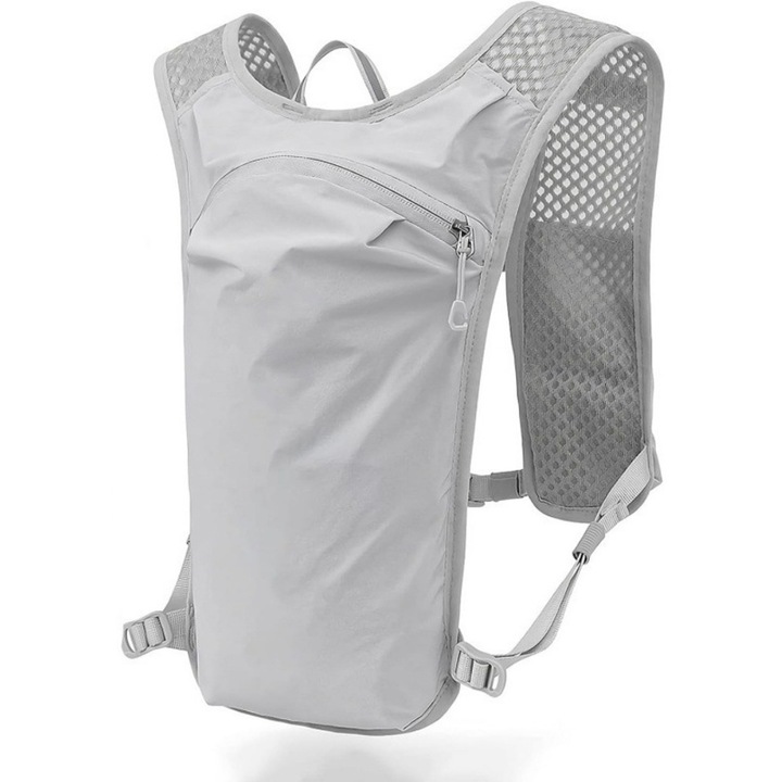 Ronyes sport hátizsák, poliészter, összecsukható, szürke, 21x7x38cm