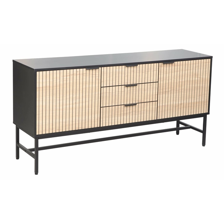 Comoda cu 2 usi si 3 sertare, Coorg, Negru cu stejar, 150x40x74.7 h cm