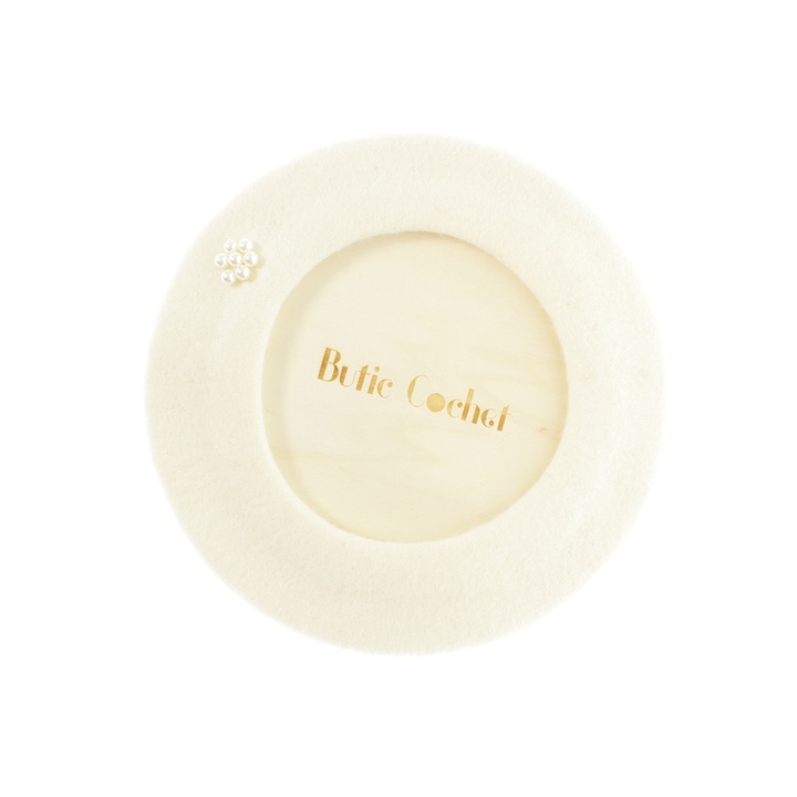 Дамска барета, Buticcochet, от вълна и акрил, модел с перли, един размер, Бяла - BSC771