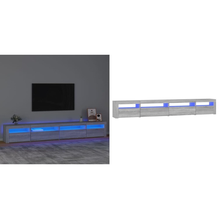 Comoda TV cu lumini LED, gri sonoma, 270x35x40 cm