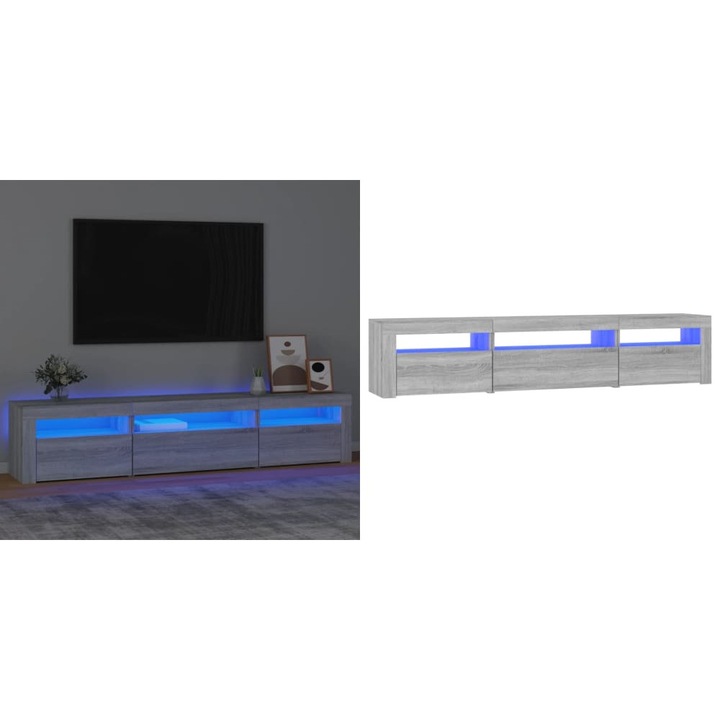 Comoda TV cu lumini LED, gri sonoma, 195x35x40 cm