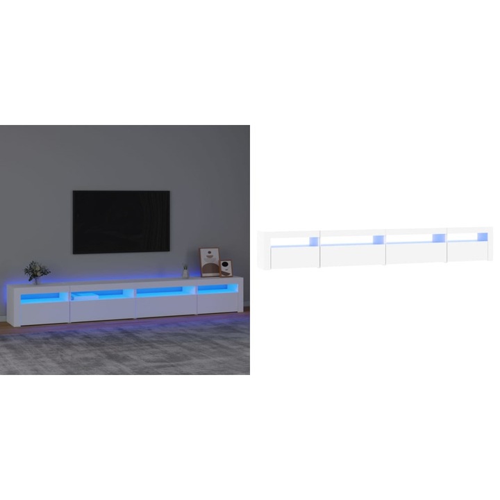 Comoda TV cu lumini LED, alb, 270x35x40 cm