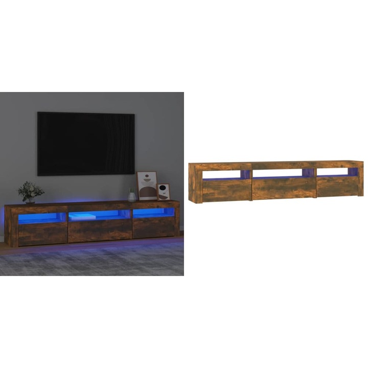 Comoda TV cu lumini LED, stejar fumuriu, 195x35x40 cm