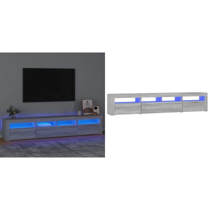 Comoda TV cu lumini LED, gri sonoma, 210x35x40 cm
