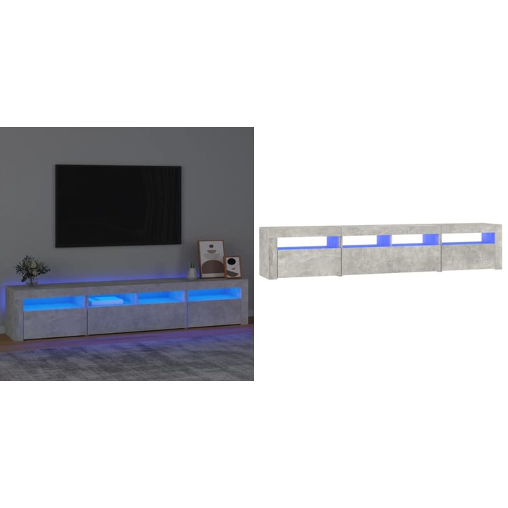 Comoda TV cu lumini LED, gri beton, 210x35x40 cm