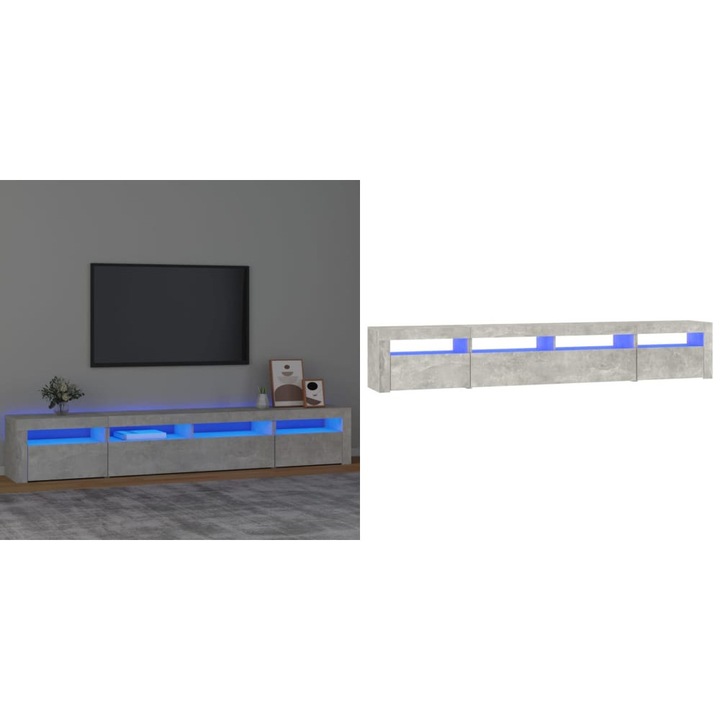 Comoda TV cu lumini LED, gri beton, 240x35x40 cm