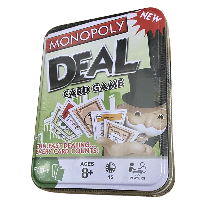 Társasjáték, Monopoly, klasszikus kiadás fém dobozban, kártya szett