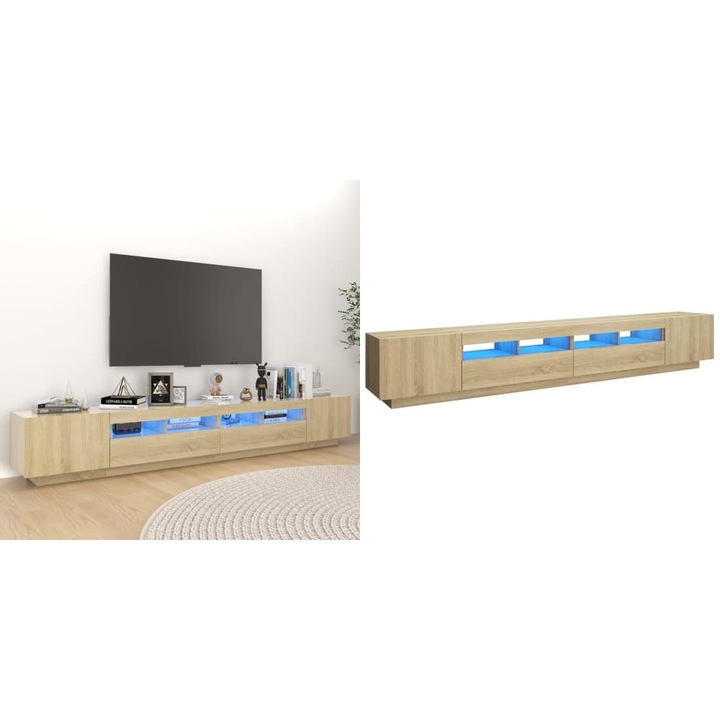 Comoda TV cu lumini LED, stejar Sonoma, 260x35x40 cm