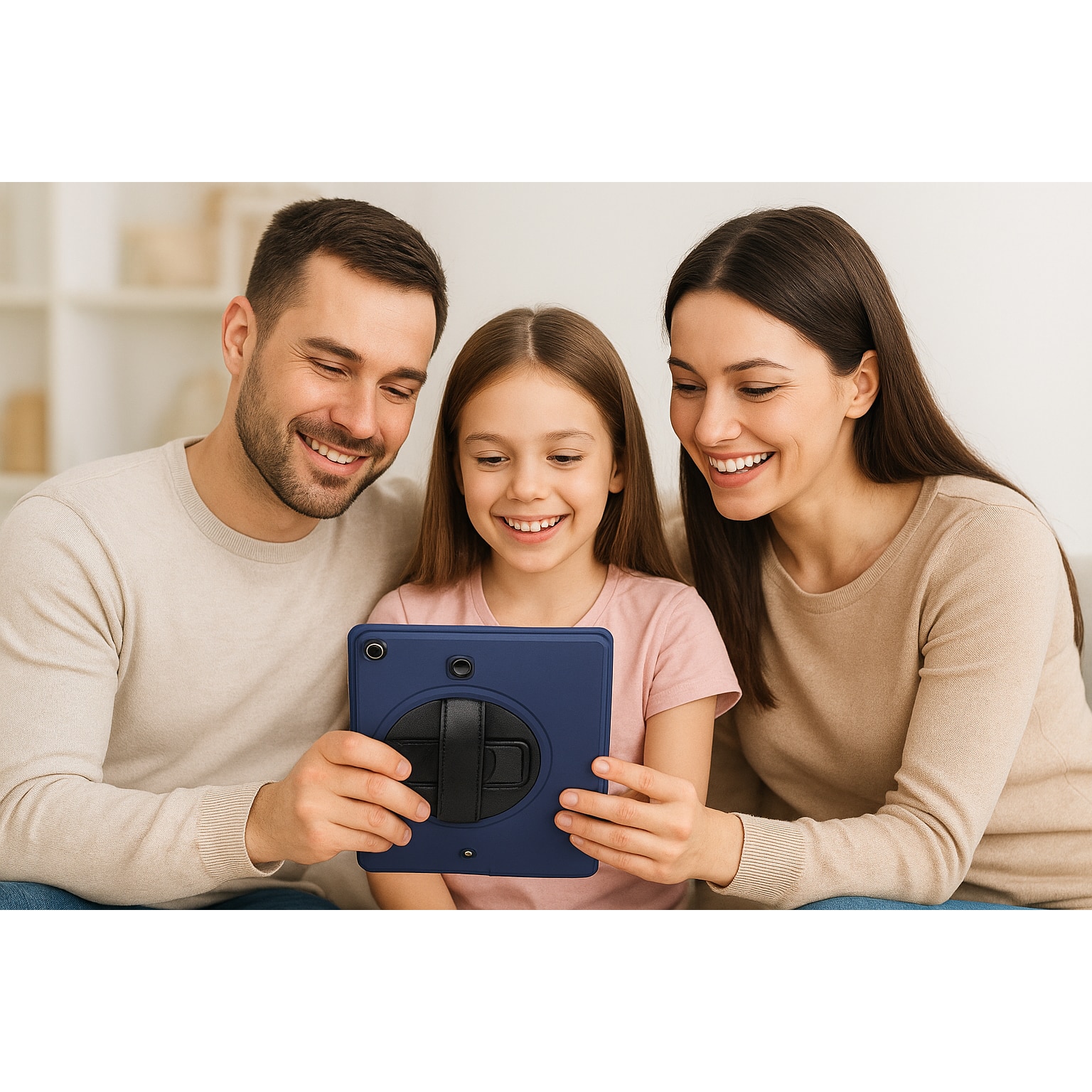 Husa protectie tableta spate pentru copii, compatibila cu Samsung Galaxy TAB A7 x 10.4, TAB A8 x 10.5 inch, cu suport-inel, protectie ecran culoare Navy