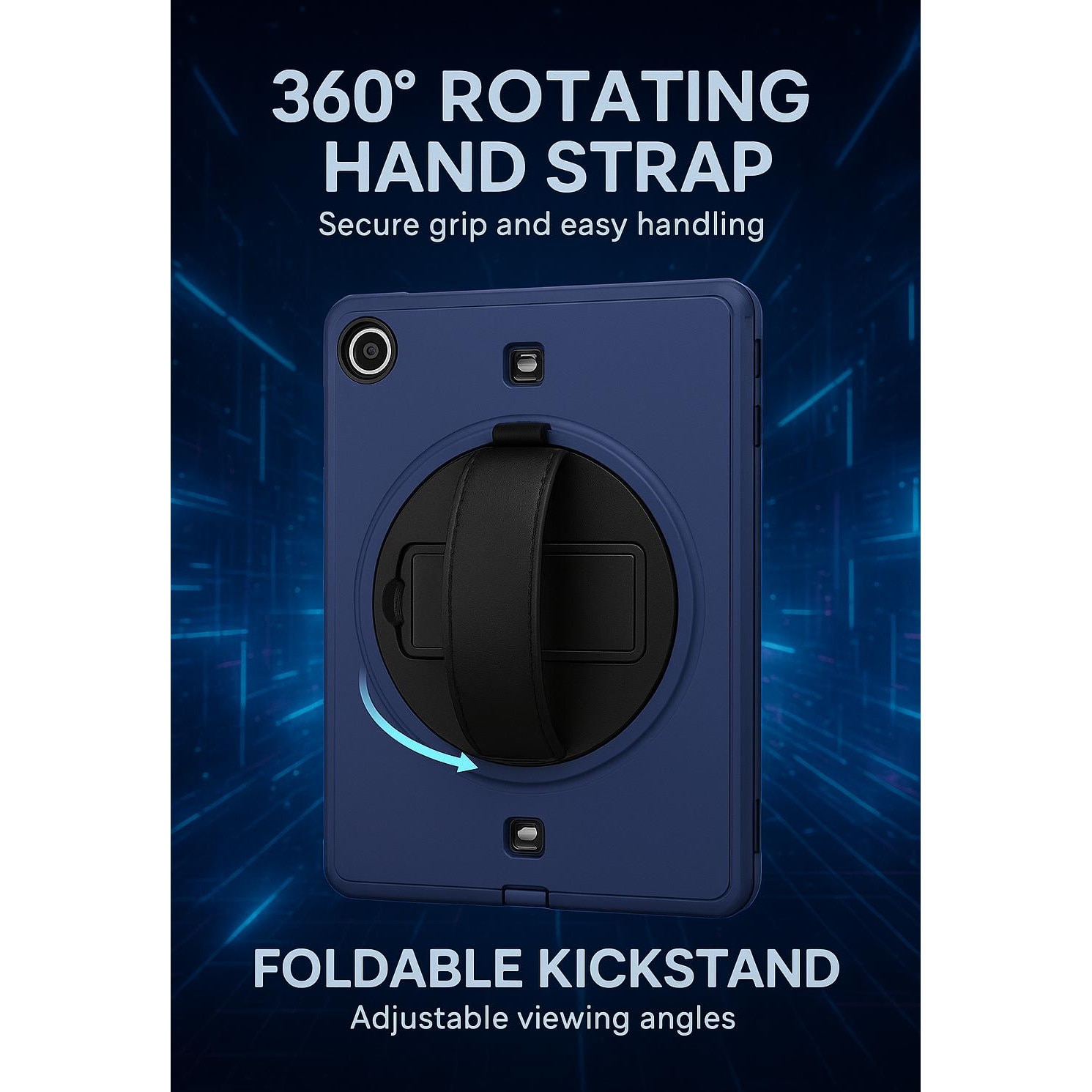 Husa protectie tableta spate pentru copii, compatibila cu Samsung Galaxy TAB A7 x 10.4, TAB A8 x 10.5 inch, cu suport-inel, protectie ecran culoare Navy