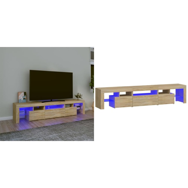 Comoda TV cu lumini LED, stejar sonoma, 200x36, 5x40 cm