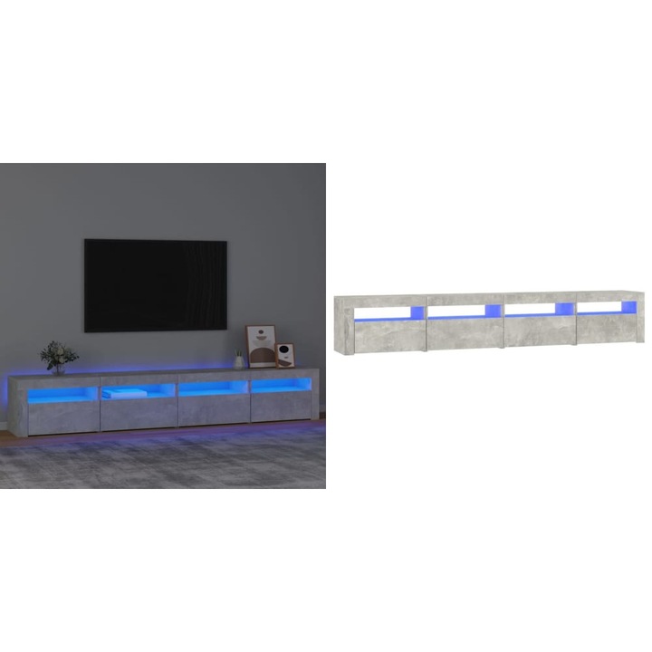 Comoda TV cu lumini LED, gri beton, 240x35x40 cm