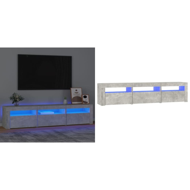 Comoda TV cu lumini LED, gri beton, 180x35x40 cm